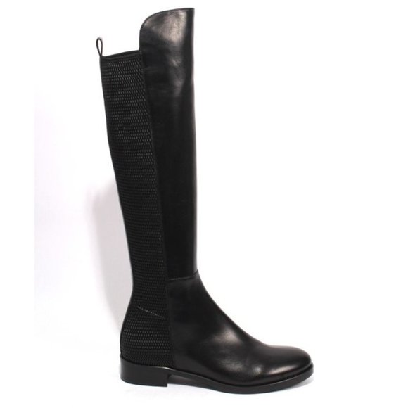 ITALIAN Black Leather Stretch Zip Knee High Boots - Picture 3 of 8